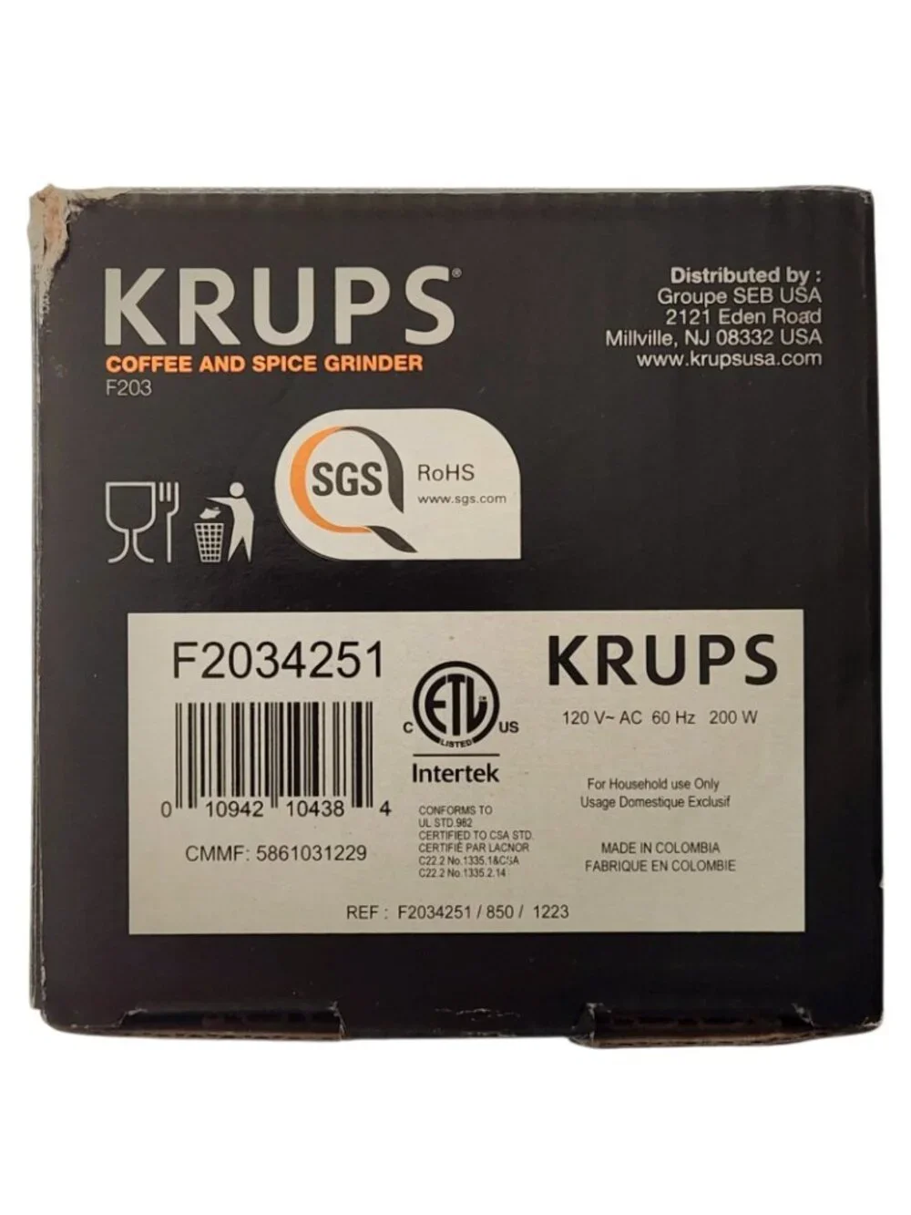Krups Electric Coffee Spice Herbs Nuts Grinder F203 Black Brand New in Box